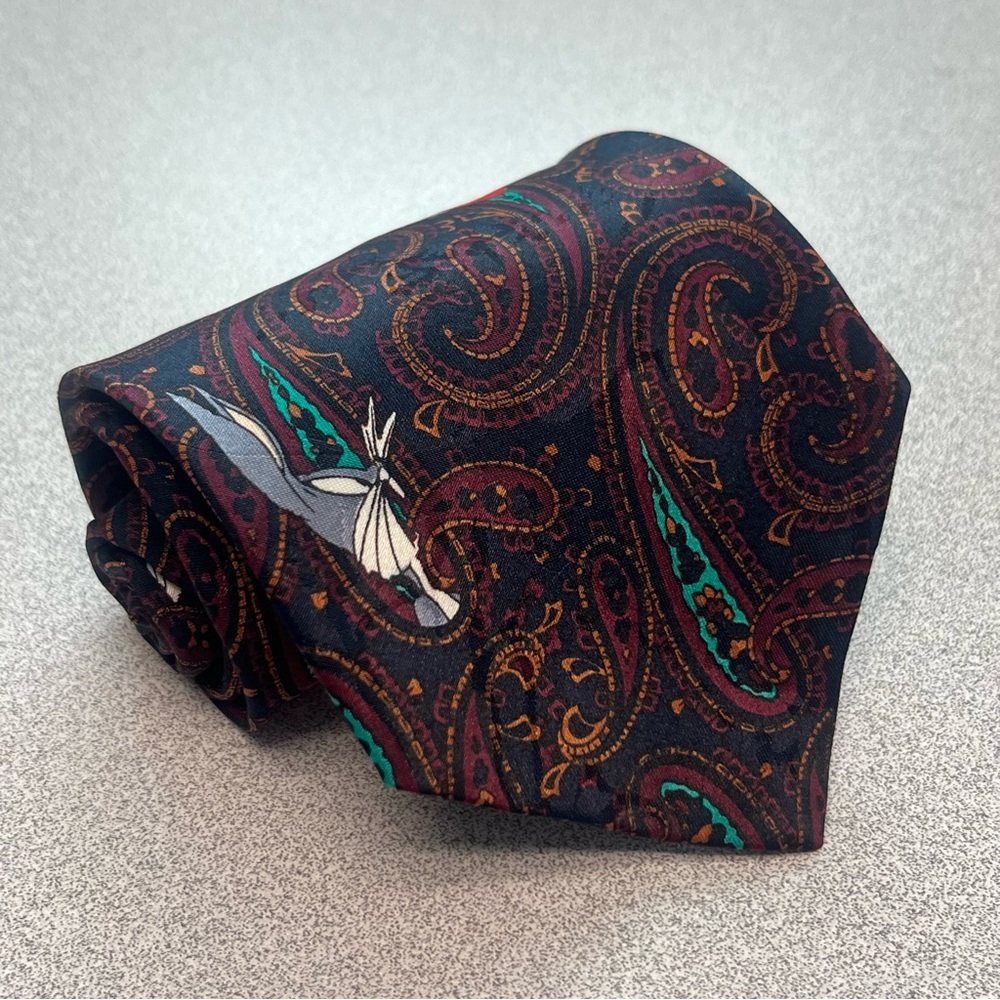 Looney Tunes Mania Vintage Paisley Print Polyester Tie 90s Y2K Characters